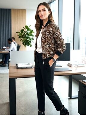 Leopard Print Bomber Jacket - Women's Animal Print Jacket
